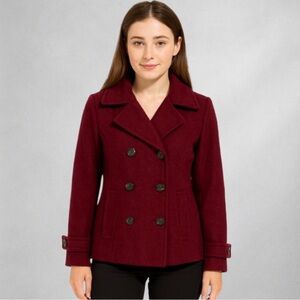 Calvin Klein Women's Double Breasted Peacoat Burgundy Size 6